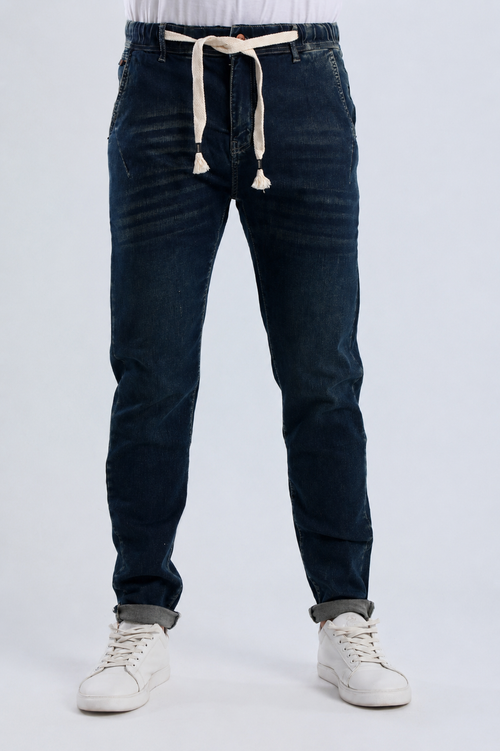 Men's Relaxed-Fit Jeans with Elastic Waistband and Reinforced Back Pocket (L202)